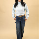 Holly High Rise Straight Jeans in medium denim wash with a flattering high waist and straight-leg cut.