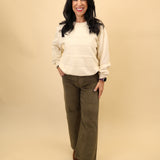 Dear John Lula Sweatshirt in cream with soft fabric and horizontal stripes in a contrasting texture, finished with a classic crewneck.