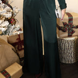 Green satin pant from Z Supply featuring full-length wide leg, side seam pockets, and comfortable fit.