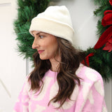 Z Supply white Glacier Beanie featuring fluffy mohair-inspired texture and warm knit design.