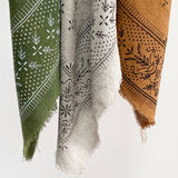 Olive Green Classic print Naturally Dyed Bandana (White ink)