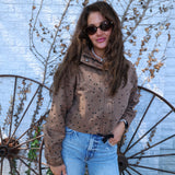 Women’s fall jacket in soft cotton knit with funnel neckline and braided detailing