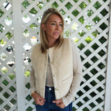 Jam reversible vest for women in army green with quilted and faux shearling sides