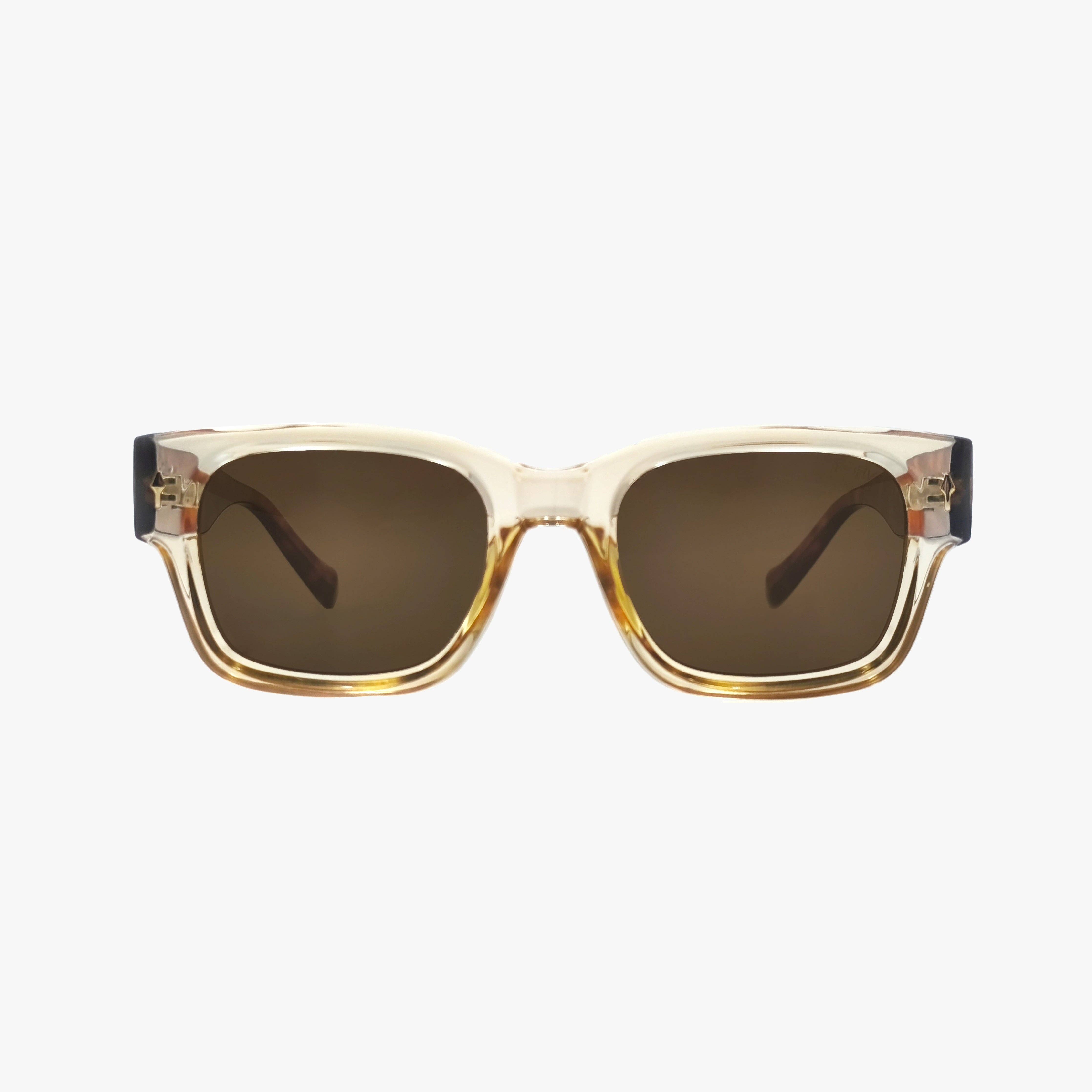 Kohv Eyewear Mod square sunglasses in gloss champagne with tortoise detail and polarized amber lenses