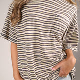 Women’s Free People striped pocket tee in brown with relaxed fit and casual everyday styling.