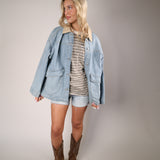 Free People All Love oversized stripe t-shirt in brown with ribbed crewneck and drop shoulder design.
