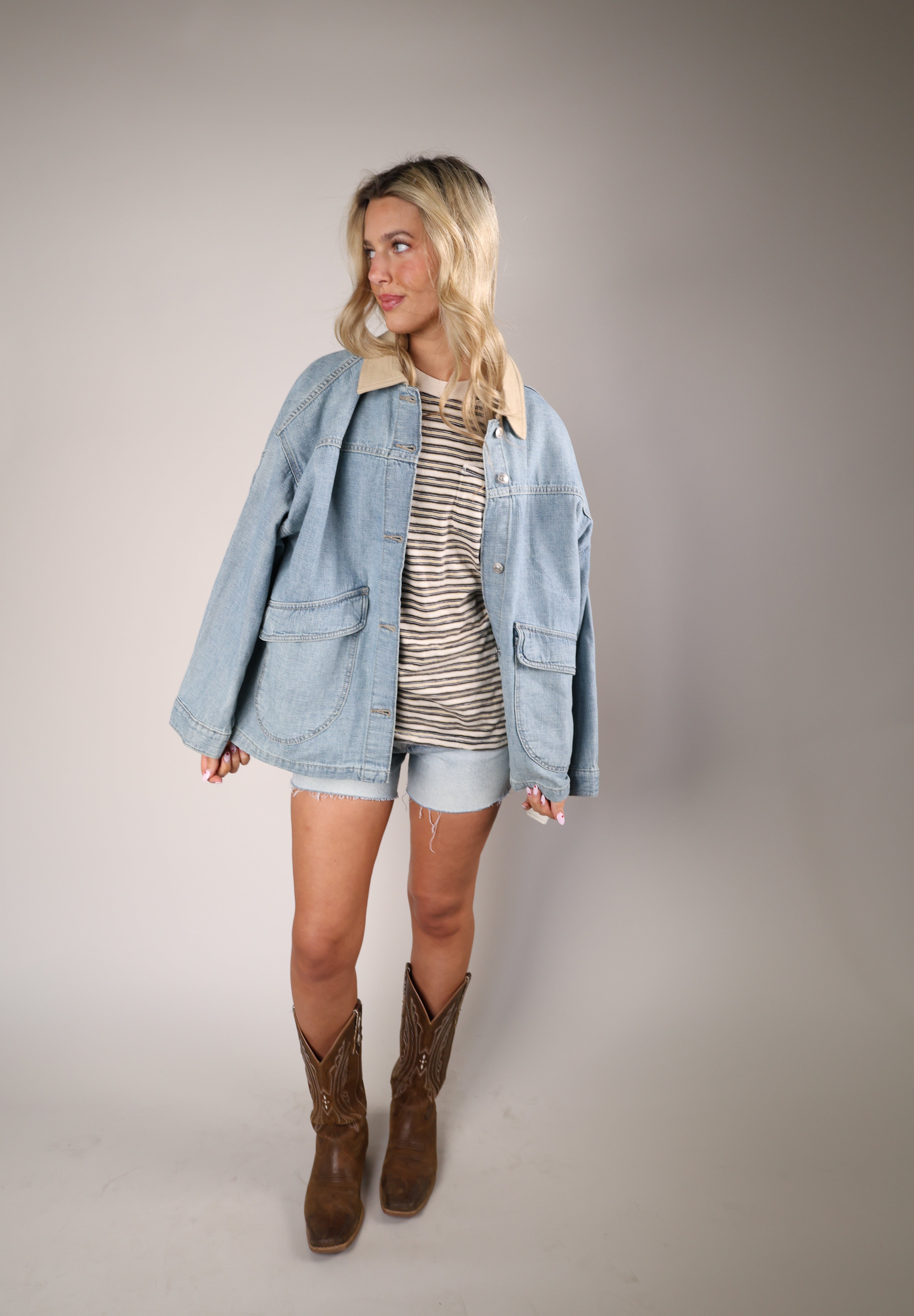 Free People All Love oversized stripe t-shirt in brown with ribbed crewneck and drop shoulder design.