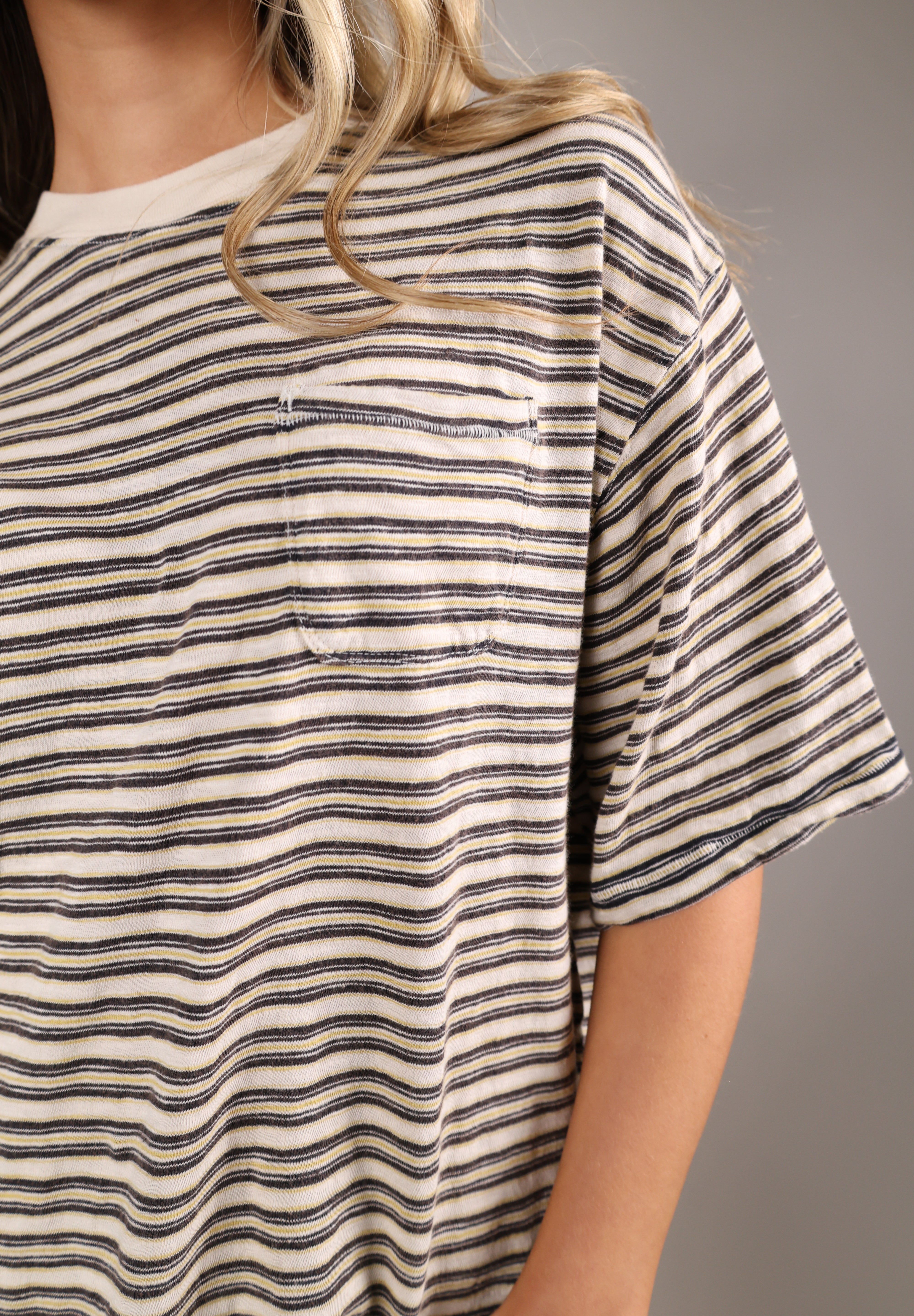 Free People All Love Stripe Pocket Tee in brown styled as an effortless casual layering essential.
