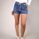Women’s Z Supply Daycation denim utility shorts with relaxed fit, adjustable tie waist, and casual summer styling.