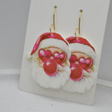 Bubble Gum Retro Santa Earrings, Acrylic, Christmas 