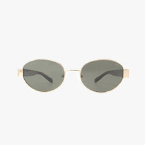 Kohv Eyewear Coco oval sunglasses with gold front, tortoise arms, and polarized green lenses