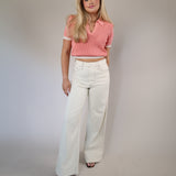 Steve Madden Aspen top in soft pink, designed with a cropped silhouette, short sleeves, and a classic Johnny collar neckline.