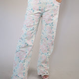 Steve Madden Sydnee floral wide leg jeans in peach beige