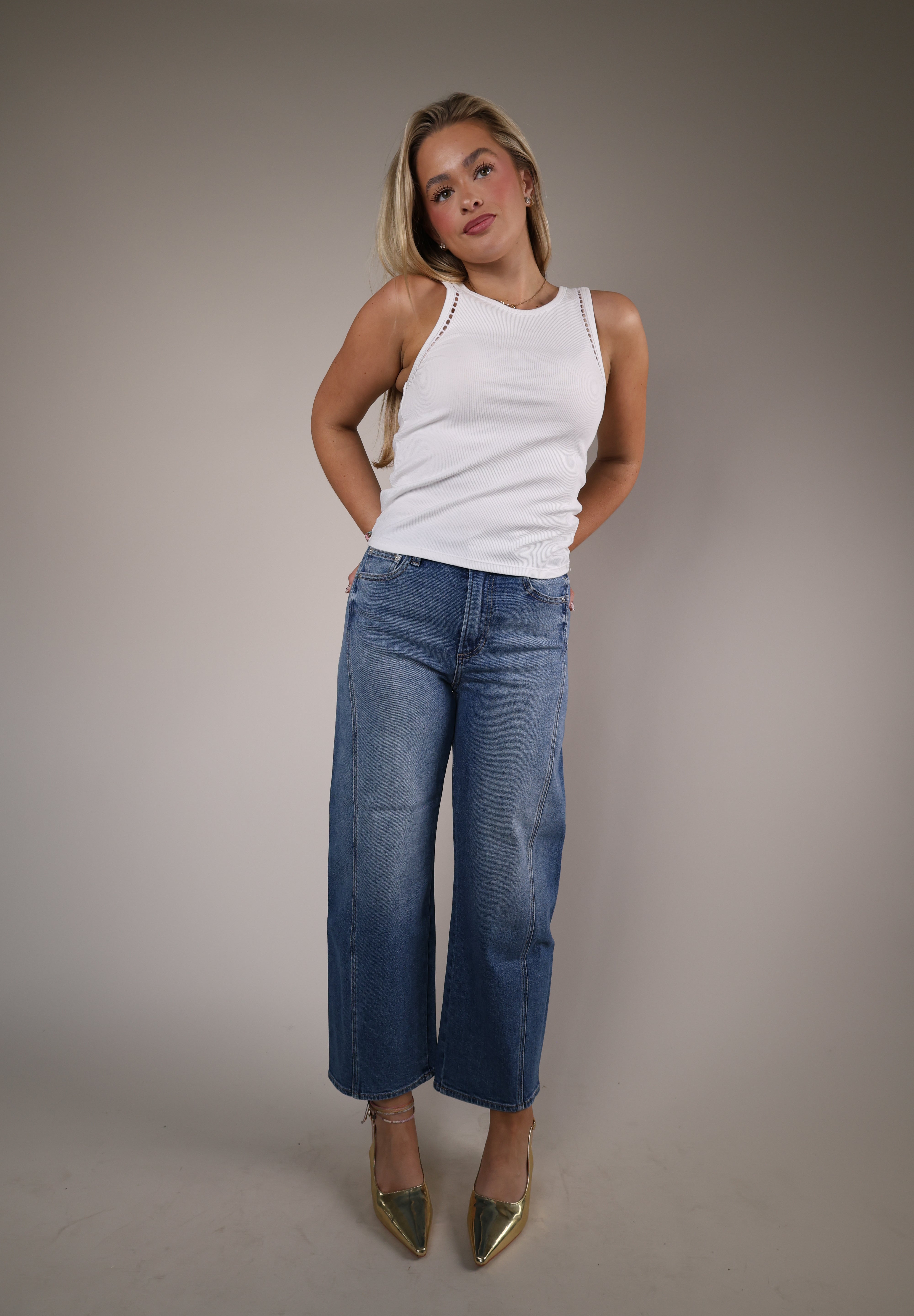 Women’s high rise crop jeans Shear Boutique spring collection 2026 bowed leg denim trendy silhouette