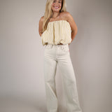 Shear Boutique Spring 2026 citron stripe strapless bubble top yellow striped summer top romantic airy silhouette