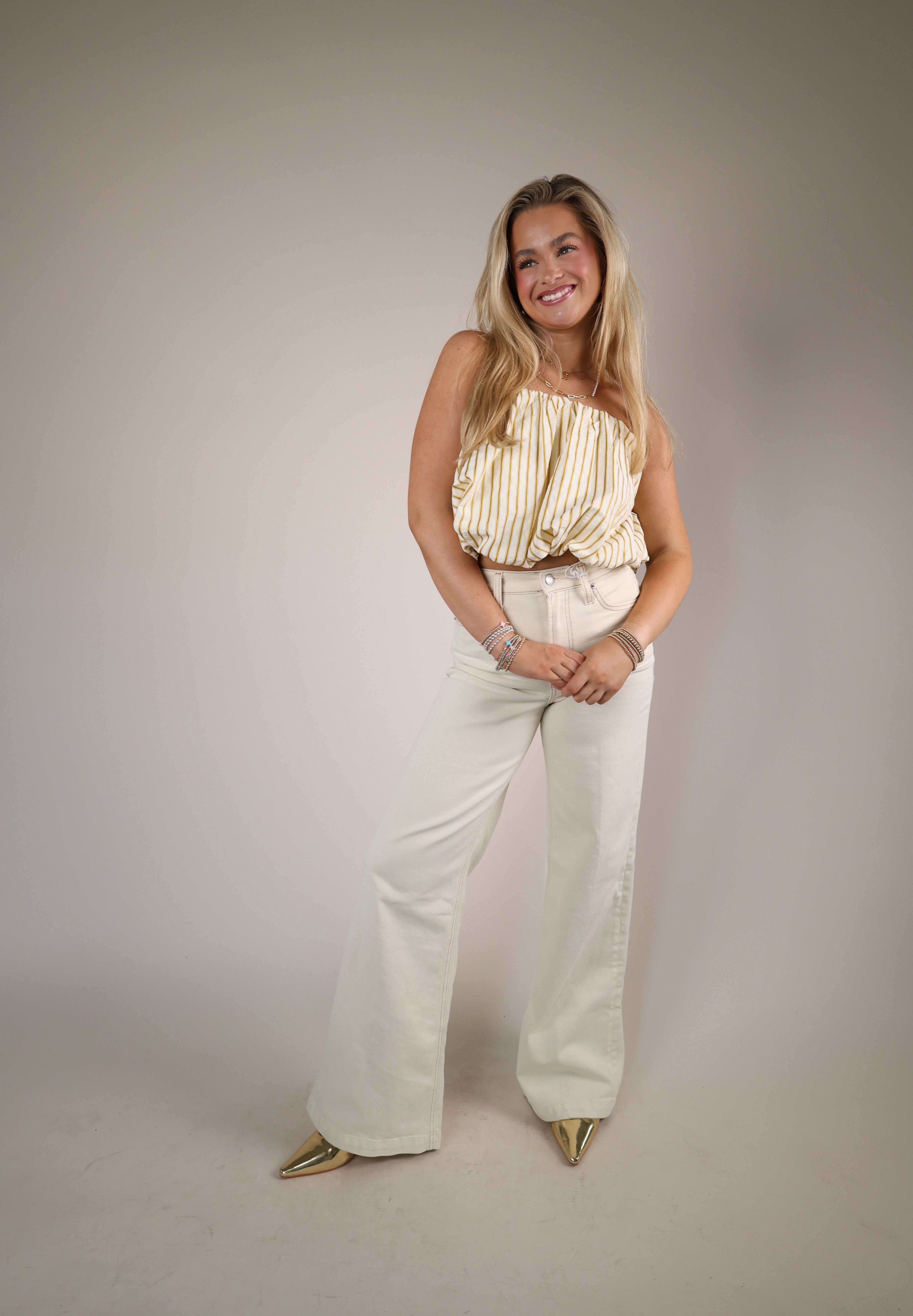 Shear Boutique spring 2026 strapless bubble top citron stripe airy romantic summer top vacation outfit