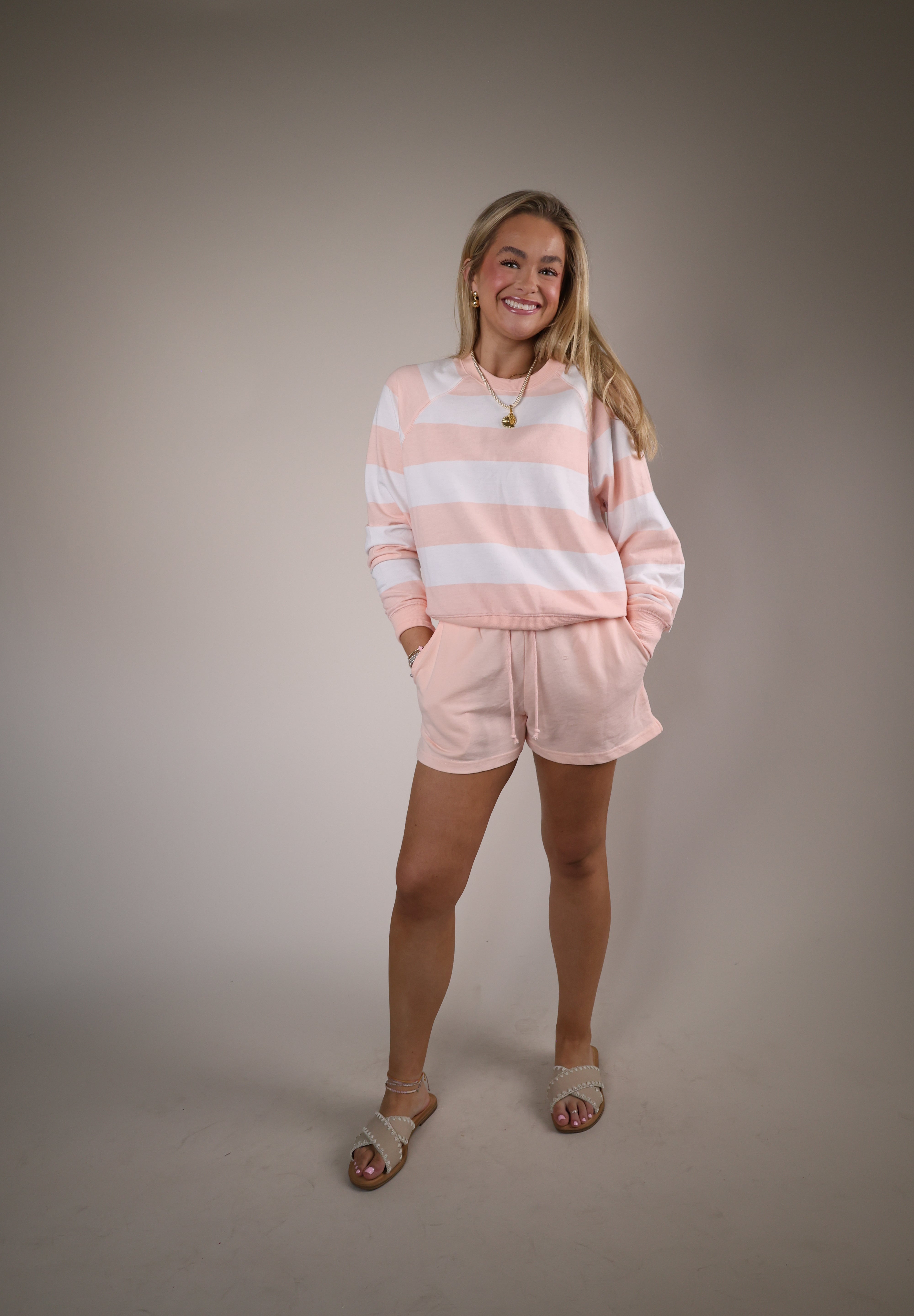 Shear Boutique spring 2026 peach lounge shorts relaxed fit cozy off duty outfit matching set