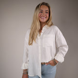 The Perfect Button Up Shear Boutique spring 2026 white oversized shirt lightweight layering piece casual outfit