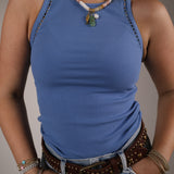 Boa rib tank lake blue Shear Boutique spring 2026 fitted ribbed tank top women’s staple wardrobe piece
