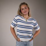 Shear Boutique Spring 2026 striped sweater tee blue and white lightweight knit cropped t shirt relaxed fit