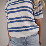 Shear Boutique blue stripe sweater tee spring 2026 lightweight knit top relaxed cropped fit coastal style