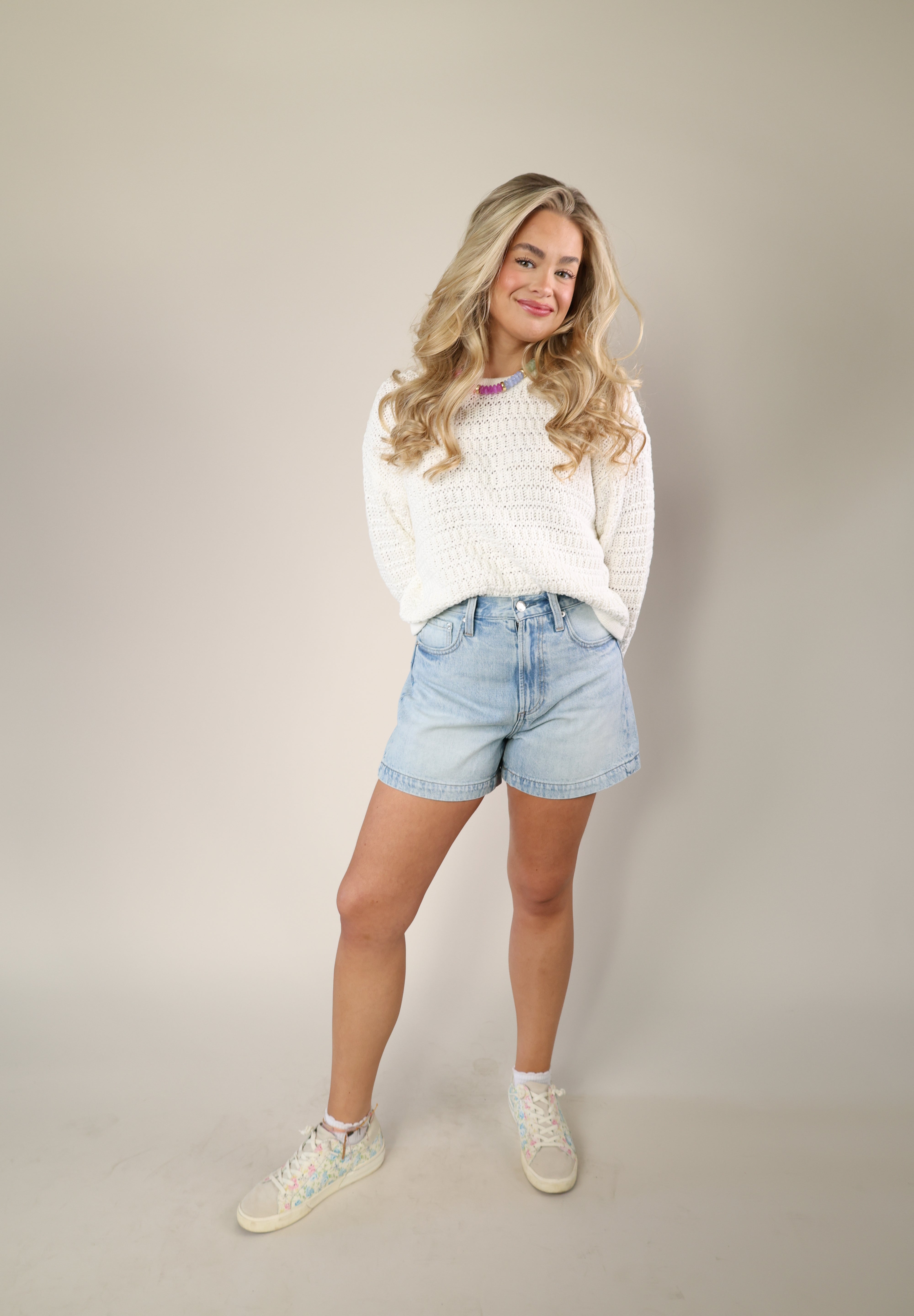 Pistola Katya long-sleeve sweater in ivory knit with a relaxed, airy weave.