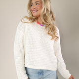 Women’s Pistola Katya sweater featuring a lightweight white knit, crew neckline, and casual silhouette.