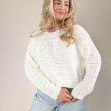 Pistola Katya sweater in white open-knit cotton with a relaxed fit and long sleeves.