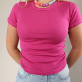 Women’s Sundry pink shrunken t-shirt featuring a soft cotton feel and slim fit.