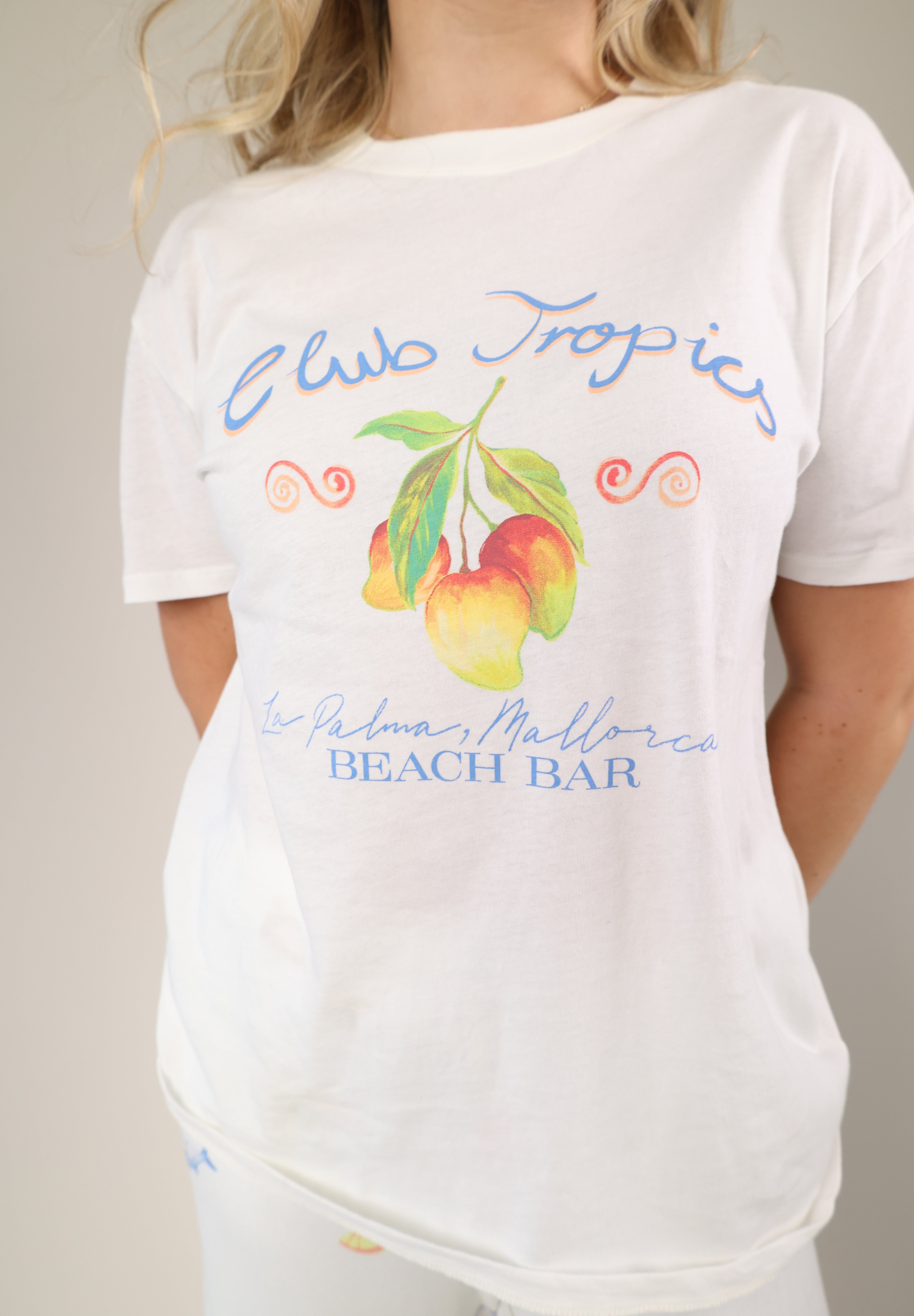 Z Supply Club Tropics graphic tee in cream with relaxed boyfriend fit and beach-inspired design.