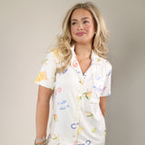 Relaxed Z Supply Beach Days PJ top with button front and whimsical seaside print.