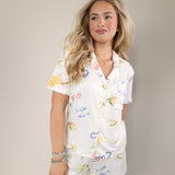 Women’s Z Supply Beach Days pajama top featuring a soft ivory fabric with colorful coastal illustrations.