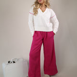 Sundry wide leg lounge pants in bright pink with a relaxed fit and soft textured fabric.