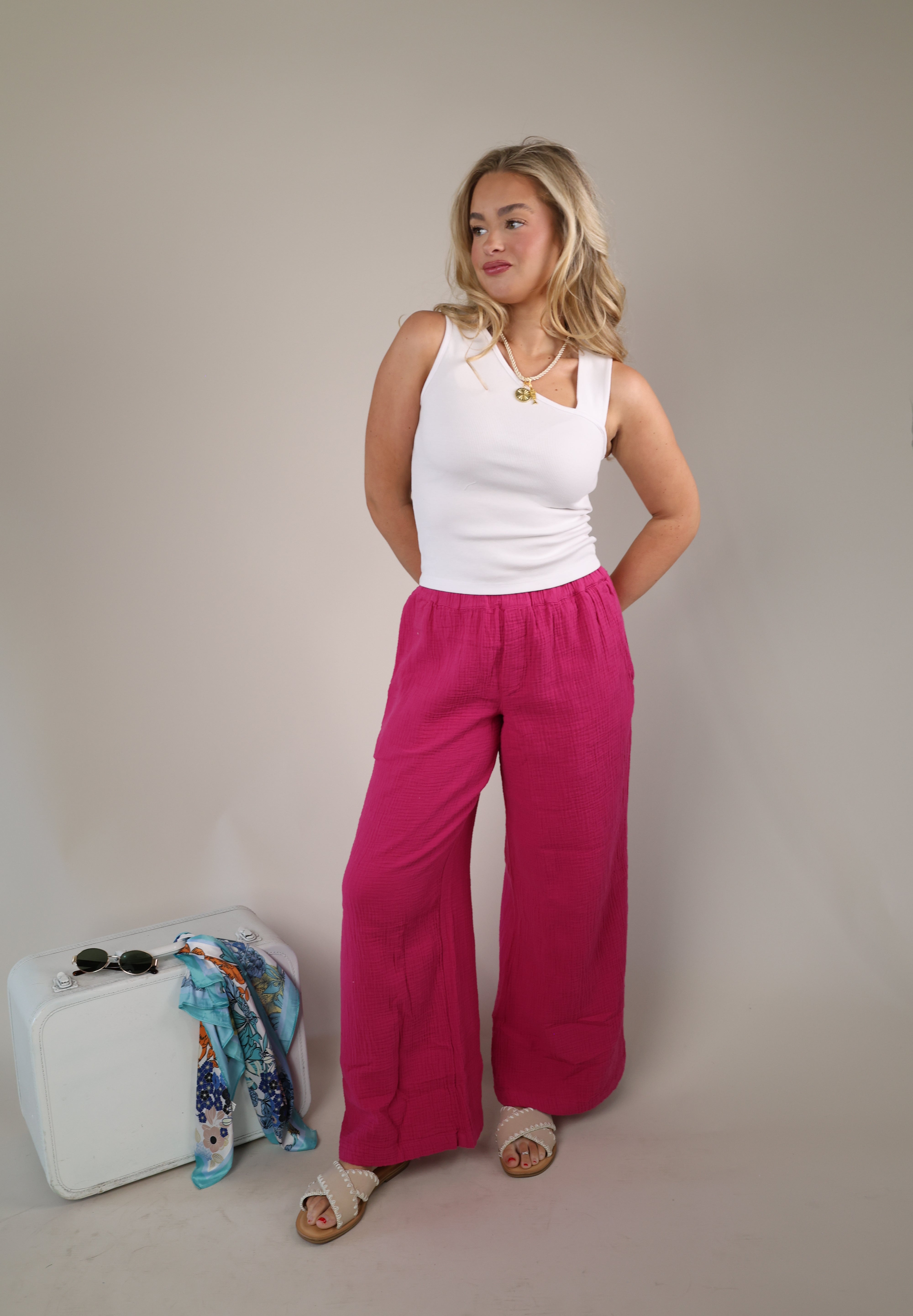 Comfortable Sundry wide leg lounge pants in pink with a breezy, loose-fitting design.