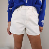 Casual Z Supply Camilla A-line shorts in cream with a high waist and structured denim fabric.