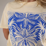 Relaxed Z Supply Palm Boyfriend t-shirt in yellow with a statement blue palm motif on the front.