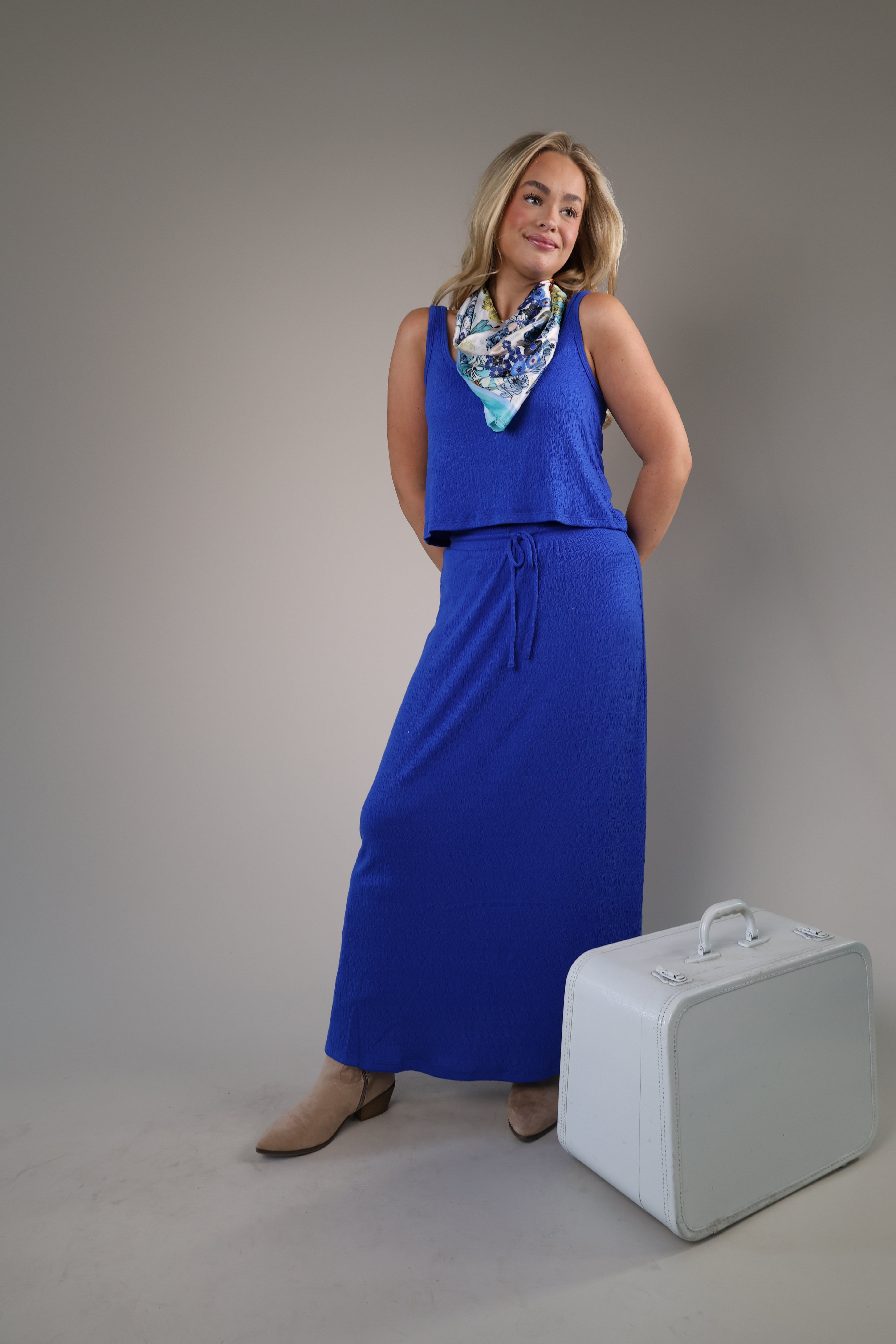 Relaxed Z Supply Joanna tank in blue with a soft textured fabric and easy summer style.