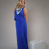 Z Supply Idris maxi skirt in cobalt blue with a lightweight textured fabric and flowy silhouette.