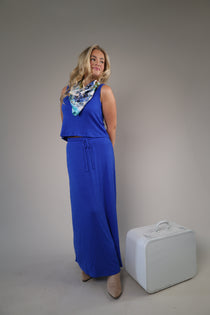 Z Supply Idris maxi skirt in cobalt blue with a lightweight textured fabric and flowy silhouette.