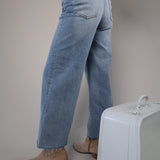 Women’s Pistola Lana Crop jeans in faded blue denim with a cropped wide-leg silhouette.
