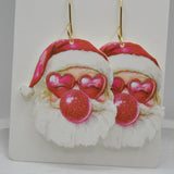 Bubble Gum Retro Santa Earrings, Acrylic, Christmas 