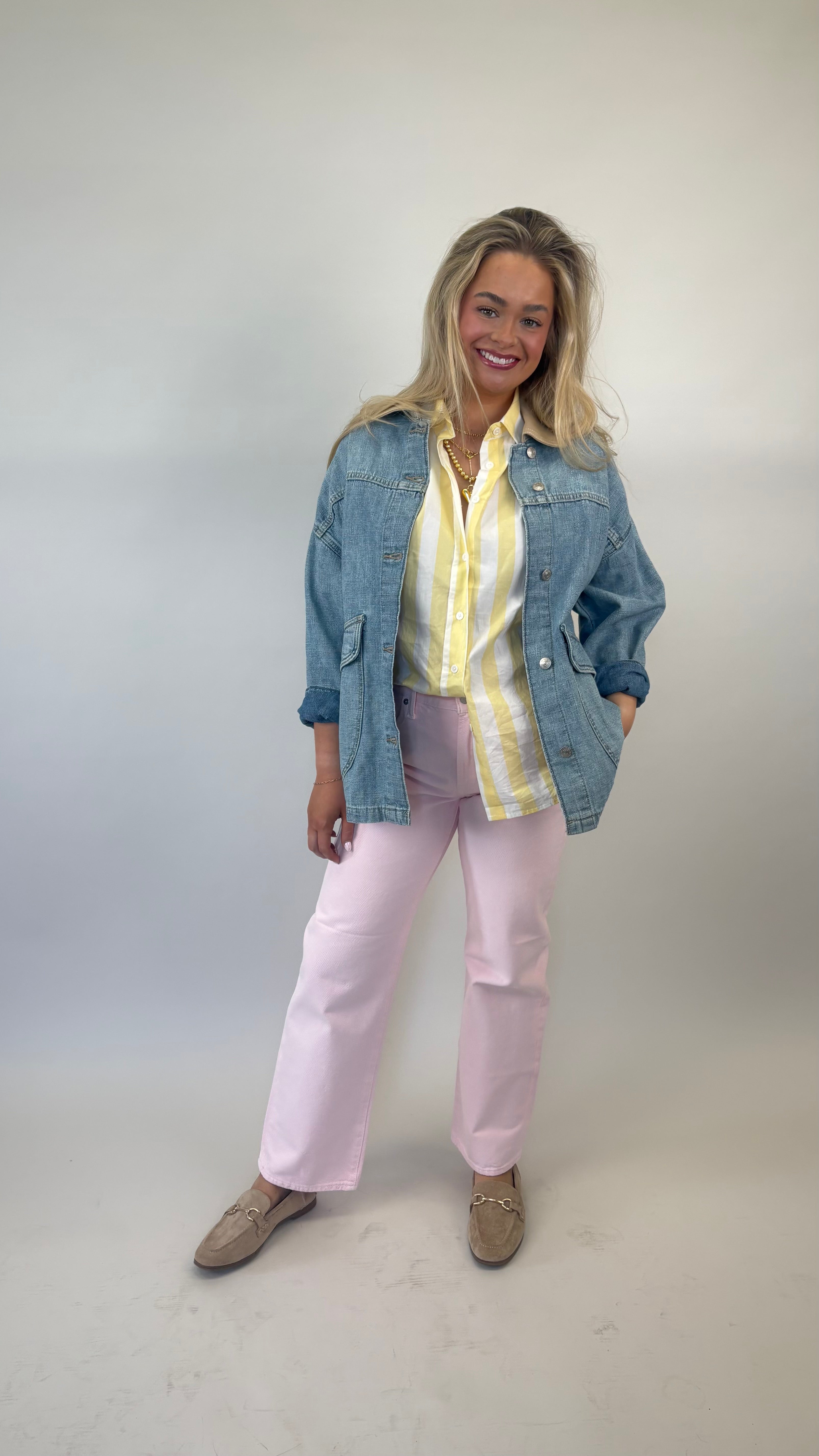Soft blush Pistola Lexi bowed straight jeans with relaxed mid rise fit