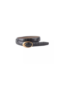 Croco Clean Stitched Belt with Oval Buckle