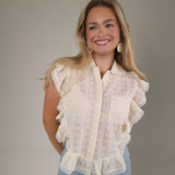 Shear Boutique Spring 2026 white eyelet blouse women’s button up top feminine lightweight summer shirt