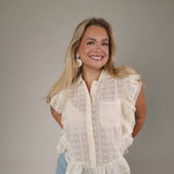 Shear Boutique white eyelet top spring 2026 women’s button front blouse feminine everyday outfit