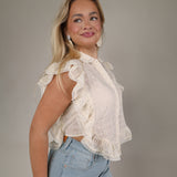 Steve Madden Adeline Top Shear Boutique spring 2026 white eyelet top ruffle detail blouse