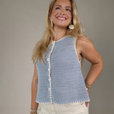 Blue ice sweater vest Shear Boutique spring 2026 lightweight knit vest easy layering outfit