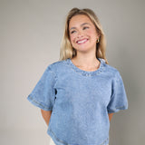 Storm blue top Shear Boutique spring 2026 lightweight denim style blouse casual outfit
