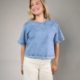 Shear Boutique Spring 2026 storm blue top women’s lightweight denim style blouse casual everyday outfit