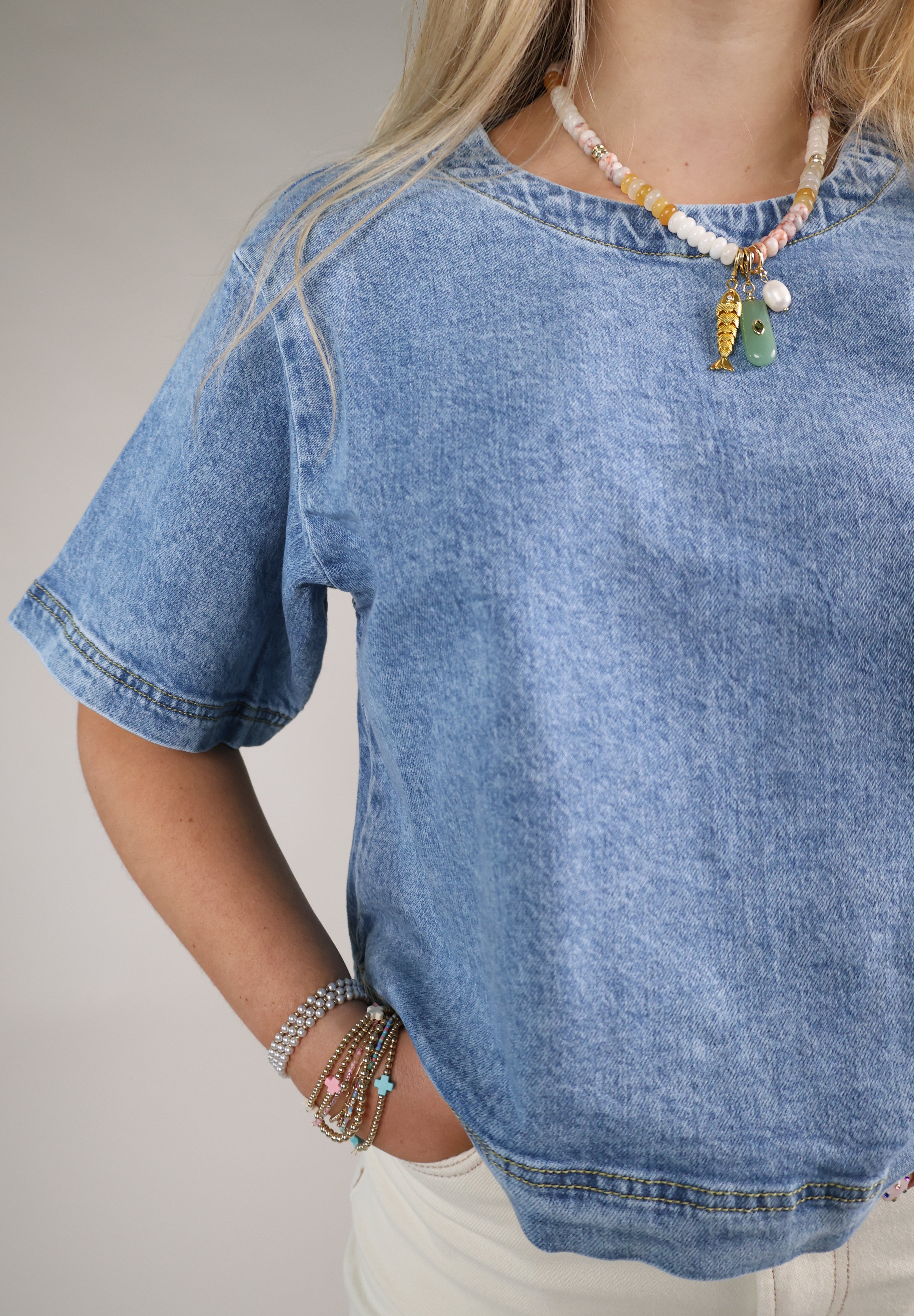 Shear Boutique blue top spring 2026 women’s casual blouse lightweight denim inspired shirt